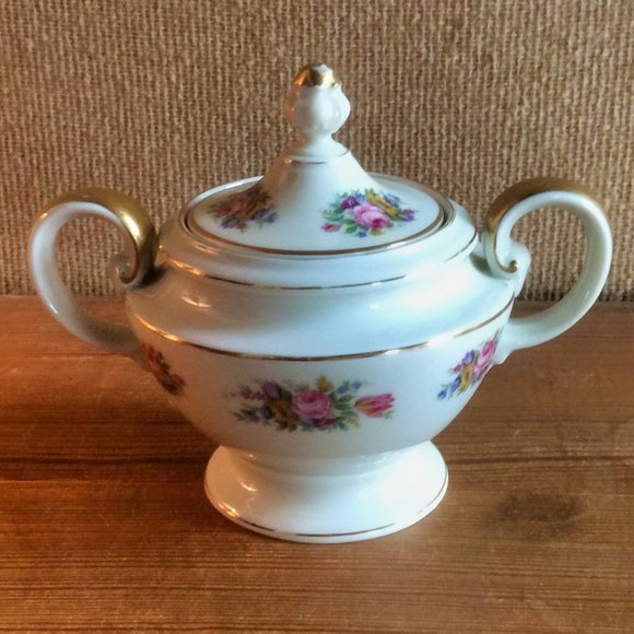 Floral Lidded Sugar Bowl, Continental Ivory, Germany, Colorful Pattern - Picture 2 of 8